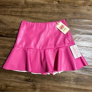 NWT Hot Pink Faux Leather Ruffle Mini Skirt/Skort